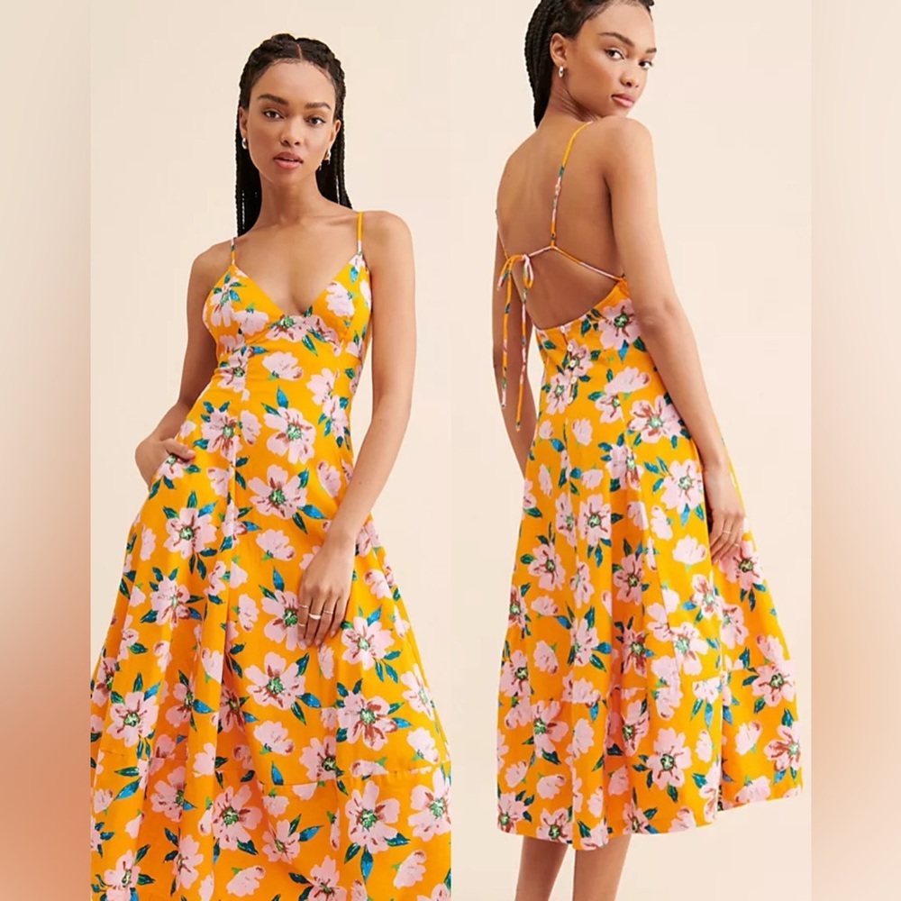 Free People Finer Things Printed Sunshine Combo Midi Dress Size Small